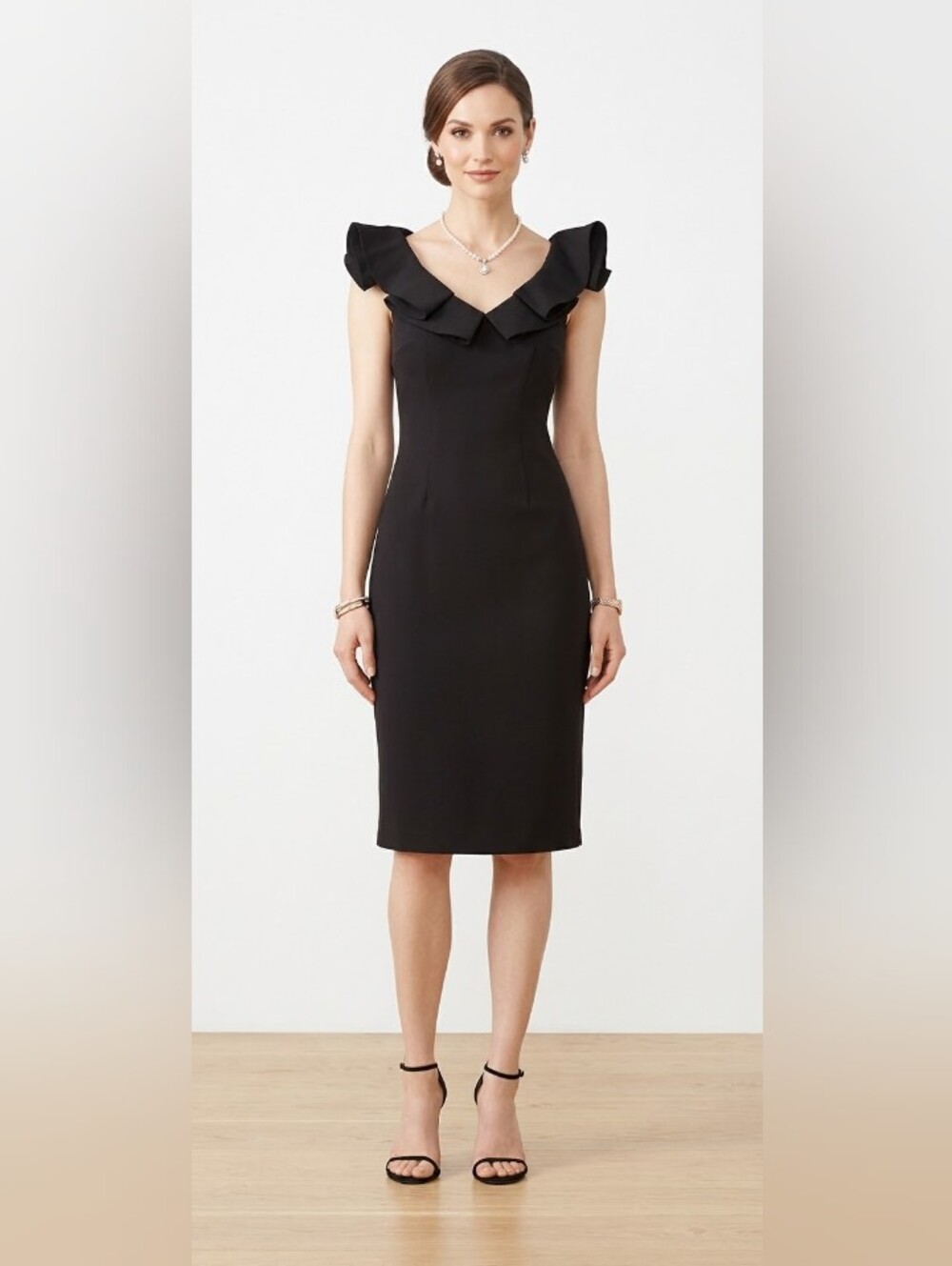 JS Collection Black Ruffle Neck Sheath Sz 12